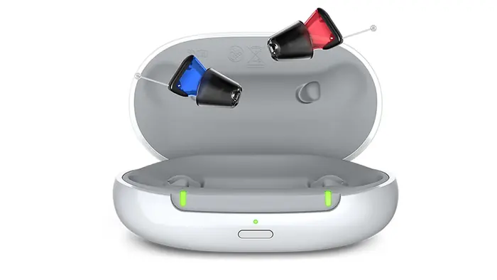 Modern digital hearing aid device fitted by audiologist